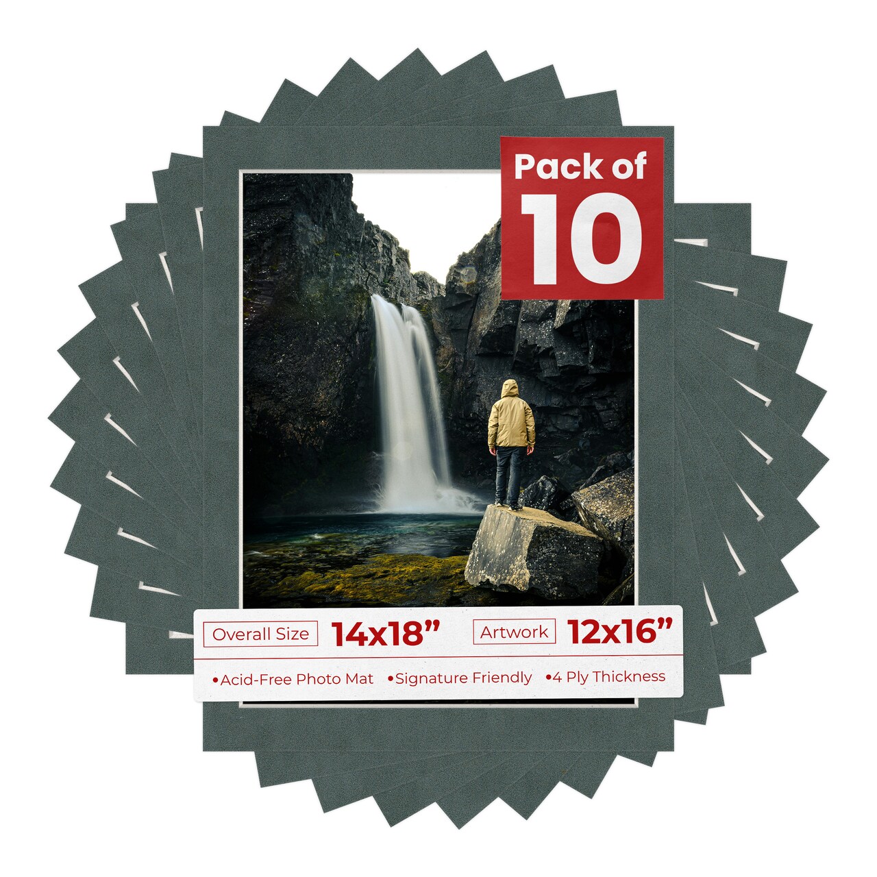 Dark Grey Suede Mat Board for 14x18 Frames - Fits 12x16 Photos